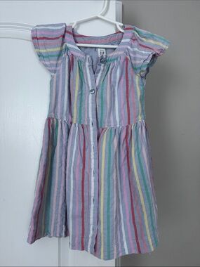 GAP Girls' Multicolor Pastel Stripe Button-Front Dress